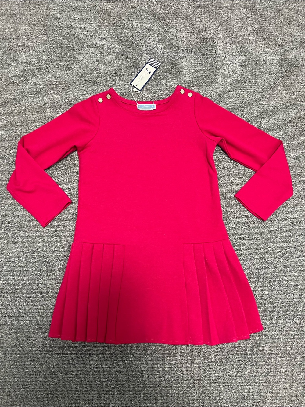 Jacadi Girl’s Hot Pink Pleated Hem Long Sleeve Dress 4T